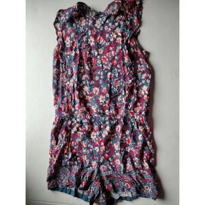 Ann Taylor LOFT Petites Floral Print Romper Shorts Tie Neck Ruffle Sleeves MP